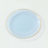 10 Pack Transparent Dusty Blue Hammered Plastic Party Plates With Gold Rim