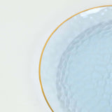 10 Pack Transparent Dusty Blue Hammered Plastic Party Plates With Gold Rim