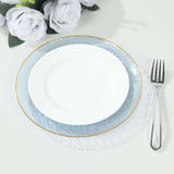 10 Pack Transparent Dusty Blue Hammered Plastic Party Plates With Gold Rim