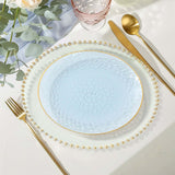 10 Pack Transparent Dusty Blue Hammered Plastic Party Plates With Gold Rim