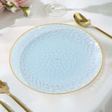 10 Pack Transparent Dusty Blue Hammered Plastic Party Plates With Gold Rim