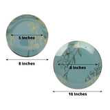 Set of 20 Dusty Blue Plastic Dinner Dessert Plates With Metallic Gold Floral Design