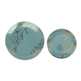 Set of 20 Dusty Blue Plastic Dinner Dessert Plates With Metallic Gold Floral Design#whtbkgd