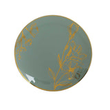 Set of 20 Dusty Sage Green Plastic Dinner Dessert Plates With Metallic Gold Floral Print#whtbkgd
