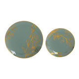 Set of 20 Dusty Sage Green Plastic Dinner Dessert Plates With Metallic Gold Floral Print,#whtbkgd