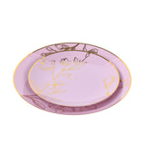 Set of 20 Lavender Lilac Plastic Dinner Dessert Plates With Metallic Gold Floral Design