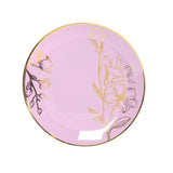 Set of 20 Lavender Lilac Plastic Dinner Dessert Plates With Metallic Gold Floral Design#whtbkgd