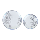 Set of 20 White Plastic Dinner Dessert Plates With Metallic Blue Floral#whtbkgd