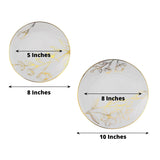 Set of 20 White Plastic Dinner Dessert Plates With Metallic Gold Floral Design, Disposable Round