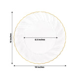 10 Pack 10inch Clear Gold Flair Rim Disposable Dinner Plates, Plastic Party Plates