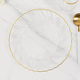 10 Pack 10inch Clear Gold Flair Rim Disposable Dinner Plates, Plastic Party Plates