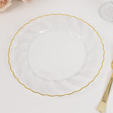 10 Pack 10inch Clear Gold Flair Rim Disposable Dinner Plates, Plastic Party Plates