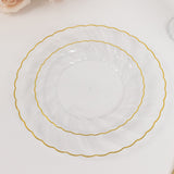 10 Pack 10inch Clear Gold Flair Rim Disposable Dinner Plates, Plastic Party Plates