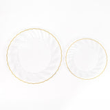 10 Pack 10inch Clear Gold Flair Rim Disposable Dinner Plates, Plastic Party Plates