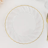 10 Pack 10inch Clear Gold Flair Rim Disposable Dinner Plates, Plastic Party Plates