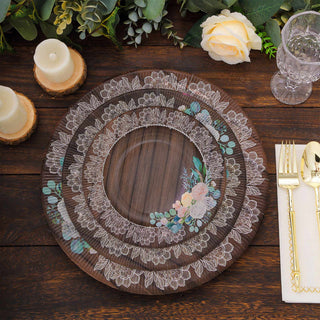 Convenient and Stylish Brown Rustic Wood Print Party Plates