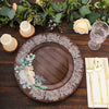 25 Pack Brown Rustic Wood Print 10inch Disposable Party Plates With Floral Lace Rim, Round Paper