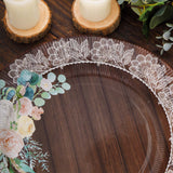 25 Pack Brown Rustic Wood Print 10inch Disposable Party Plates With Floral Lace Rim, Round Paper