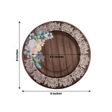 25 Pack Brown Rustic Wood Print inch Disposable Salad Plates With Floral Lace Rim