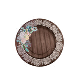 25 Pack Brown Rustic Wood Print inch Disposable Salad Plates With Floral Lace Rim#whtbkgd