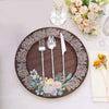 25 Pack Brown Rustic Wood Print inch Disposable Salad Plates With Floral Lace Rim, Round Paper