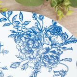 10-Pack French Toile Plastic Party Plates – Blue & White Floral, 10" Round Disposable Dinner Plates