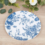 10-Pack French Toile Plastic Party Plates – Blue & White Floral, 10" Round Disposable Dinner Plates