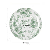 10-Pack French Toile Plastic Party Plates – Sage Green & White Floral, 10\\" Round Dinner Plates