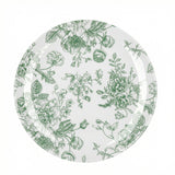 10-Pack French Toile Plastic Party Plates – Sage Green & White Floral, 10\" Round Plates#whtbkgd