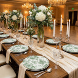 10-Pack French Toile Plastic Party Plates – Sage Green & White Floral, 10\" Round Dinner Plates