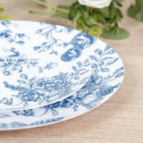 10-Pack French Toile Plastic Salad Plates – Blue & White Floral, 7" Round Disposable Dessert Plates