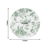 White floral plate with green botanical line art pattern