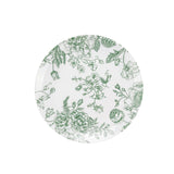 White floral plate with green botanical line art pattern