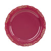 10 Pack | 10inch Burgundy With Gold Vintage Rim Disposable Dinner Plates With Embossed#whtbkgd