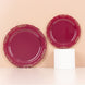 10 Pack | 10inch Burgundy With Gold Vintage Rim Disposable Dinner Plates With Embossed