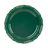 10 Pack | 10inch Hunter Emerald Green With Gold Vintage Rim Disposable Dinner Plates#whtbkgd