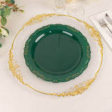 10 Pack | 10inch Hunter Emerald Green With Gold Vintage Rim Disposable Dinner Plates