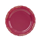 10 Pack | 7inch Burgundy With Gold Vintage Rim Disposable Salad Plates#whtbkgd