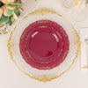 10 Pack | 7inch Burgundy With Gold Vintage Rim Disposable Salad Plates