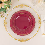 10 Pack | 7inch Burgundy With Gold Vintage Rim Disposable Salad Plates