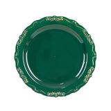 10 Pack | 7inch Hunter Emerald Green With Gold Vintage Rim Disposable Salad Plates#whtbkgd