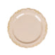 10 Pack | 7inch Taupe With Gold Vintage Rim Hard Plastic Dessert Plates Embossed Scalloped#whtbkgd