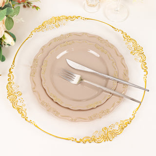 Taupe with Gold Vintage Rim Disposable Salad Plates for Event Decor