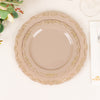 10 Pack | 7inch Taupe With Gold Vintage Rim Hard Plastic Dessert Plates With Embossed Scalloped