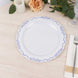 10 Pack White Blue Vintage Rim Disposable Salad Plates With Embossed Scalloped Edges