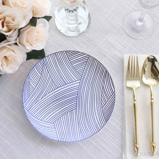 Elegant and Stylish White and Blue Wave Brush Stroked Disposable Salad Plates