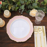10 Pack 10inch Blush Rose Gold White Disposable Dinner Plates With Round Blossom Design