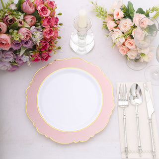 Elegant Blush White Disposable Dinner Plates with Gold Rim