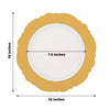 10 Pack | 10inch Gold / White Disposable Dinner Plates With Round Blossom Design With Gold Rim