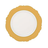 10 Pack | 10inch Gold / White Disposable Dinner Plates With Round Blossom With Gold Rim#whtbkgd